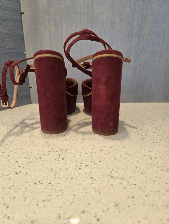 Anthropologie Free People Twin Sundown Platform Sandals In Maroon Suede - Picture 6 of 12